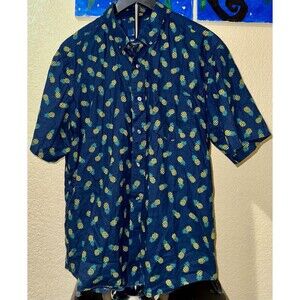 GEORGE Men's Short Sleeve Button Down Pineapple Theme - L Classic Fit